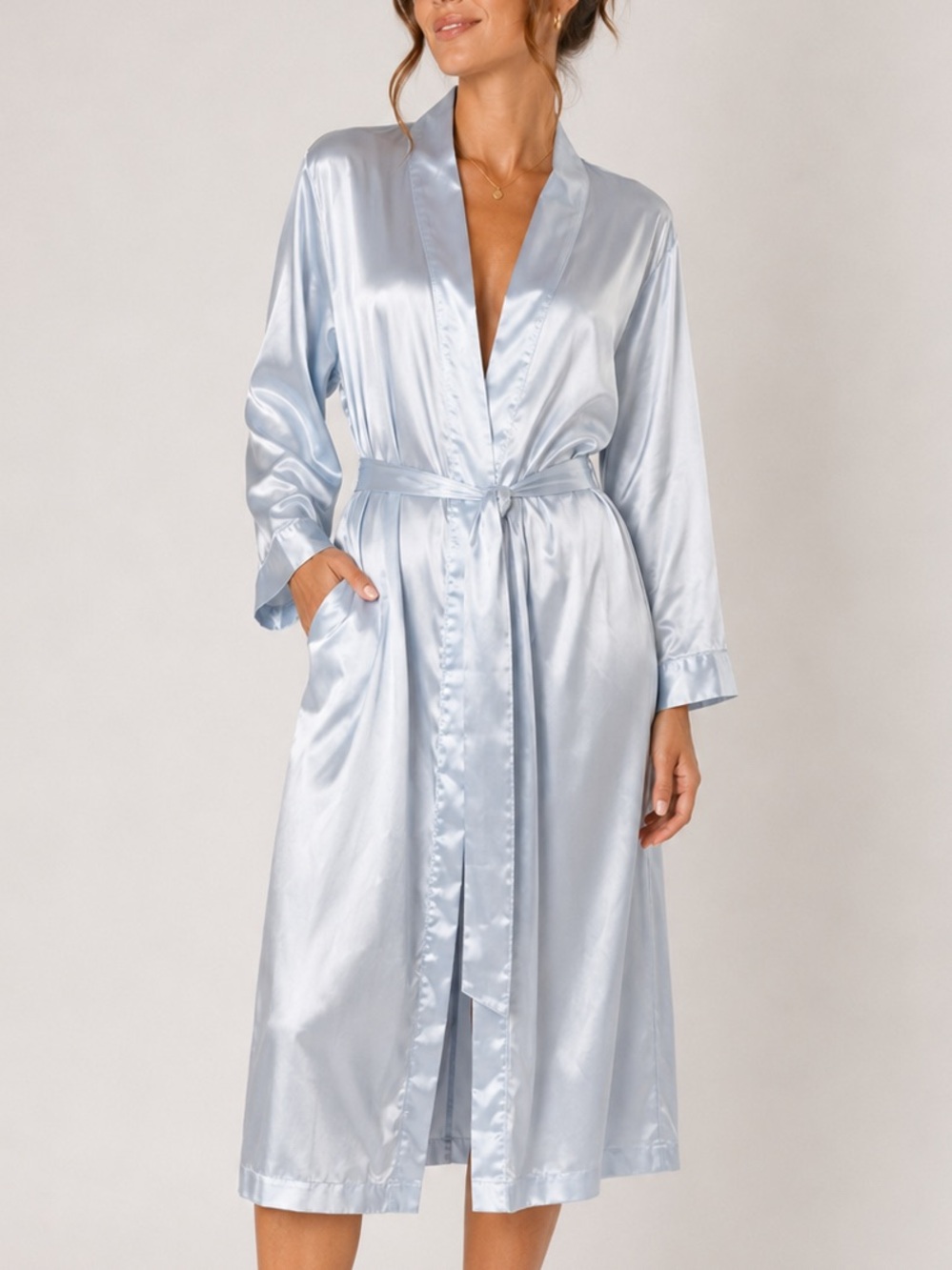Cabernet Light Blue Satin Robe medium